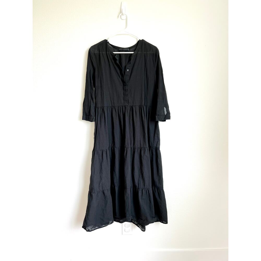 Jenni Kayne Black Cotton JAMES Linen Blend Long Sleeve Tiered Midi Dress Medium - Picture 8 of 8